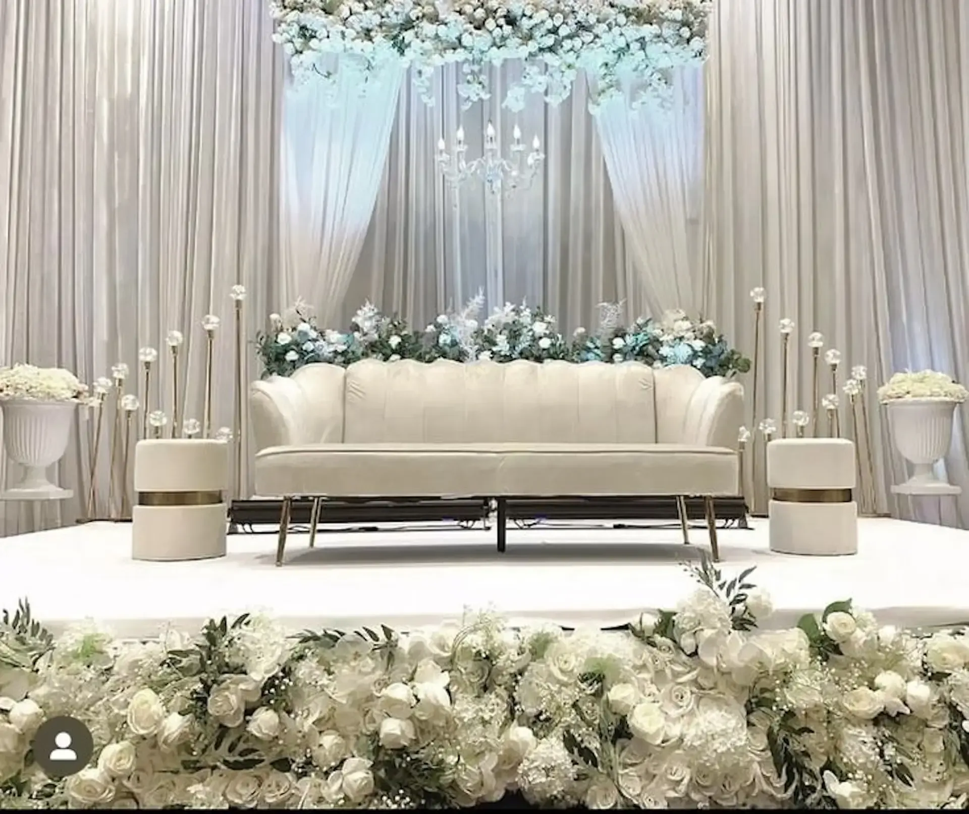 White floral canopy chandelier Muslim wedding stage